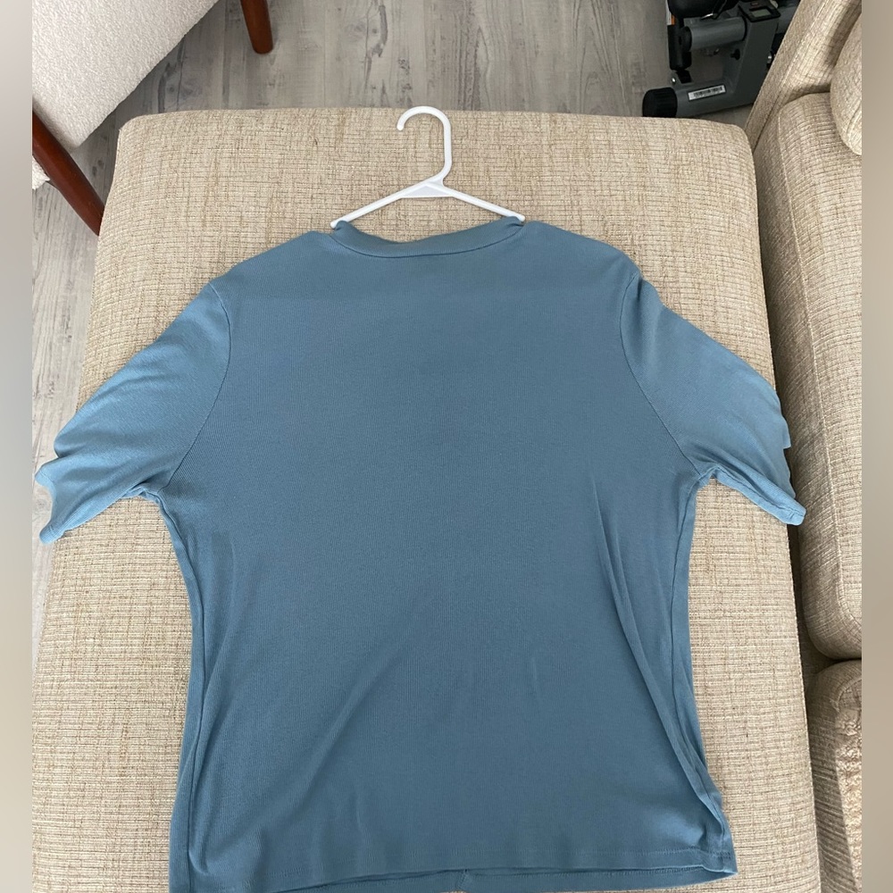 A New Day - dusty blue mock neck short sleeve top